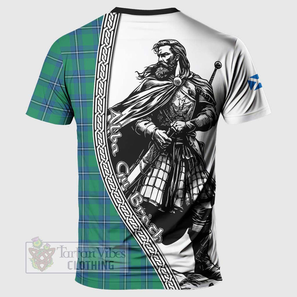 Tartan Vibes Clothing Irvine Tartan Clan Crest T-Shirt with Highlander Warrior Celtic Style