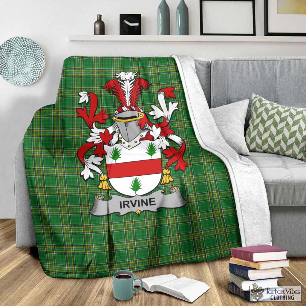 Tartan Vibes Clothing Irvine Irish Clan Tartan Blanket with Coat of Arms