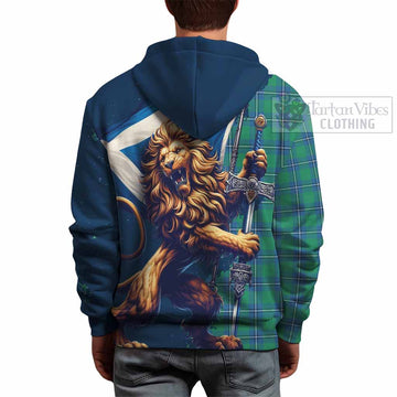 Irvine Tartan Family Crest Hoodie with Scottish Majestic Lion