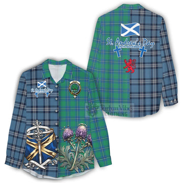 Irvine Tartan Women's Casual Shirt Happy St. Andrew's Day Half Tartan Style