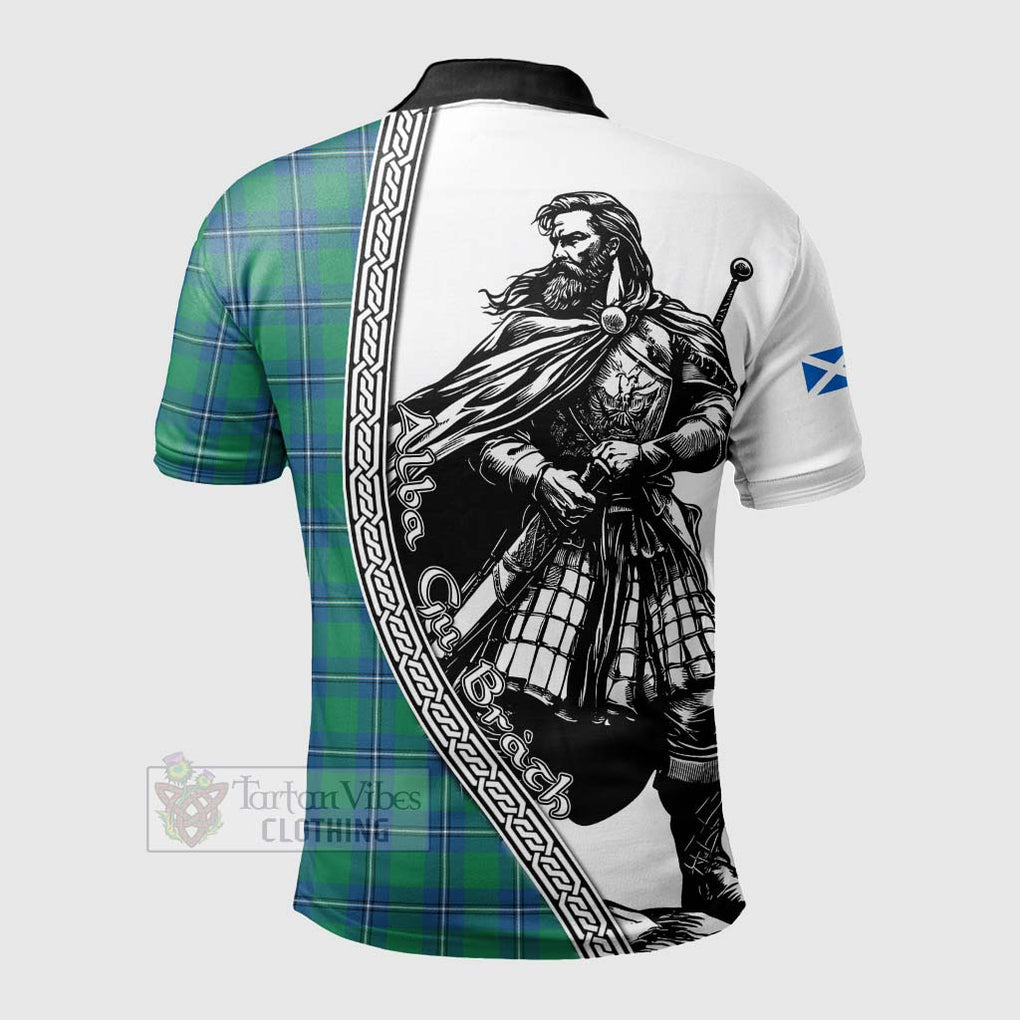 Tartan Vibes Clothing Irvine Tartan Clan Crest Polo Shirt with Highlander Warrior Celtic Style