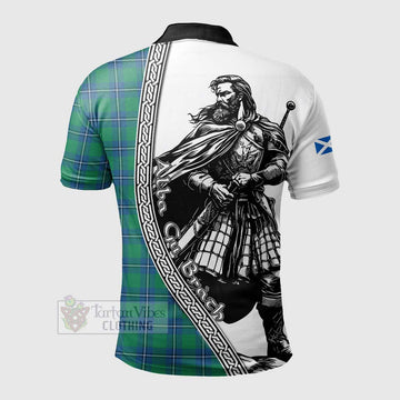 Irvine Tartan Clan Crest Polo Shirt with Highlander Warrior Celtic Style