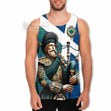 Irvine Tartan Men's Tank Top with Family Crest Scottish Bagpiper Vibes