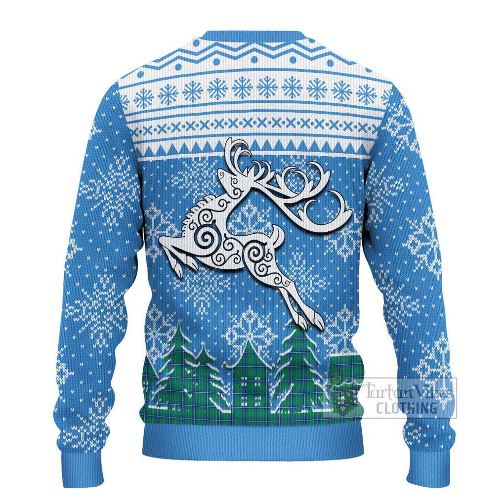 Tartan Vibes Clothing Irvine Clan Christmas Ugly Sweater with Tartan and Celtic Raindeer Style