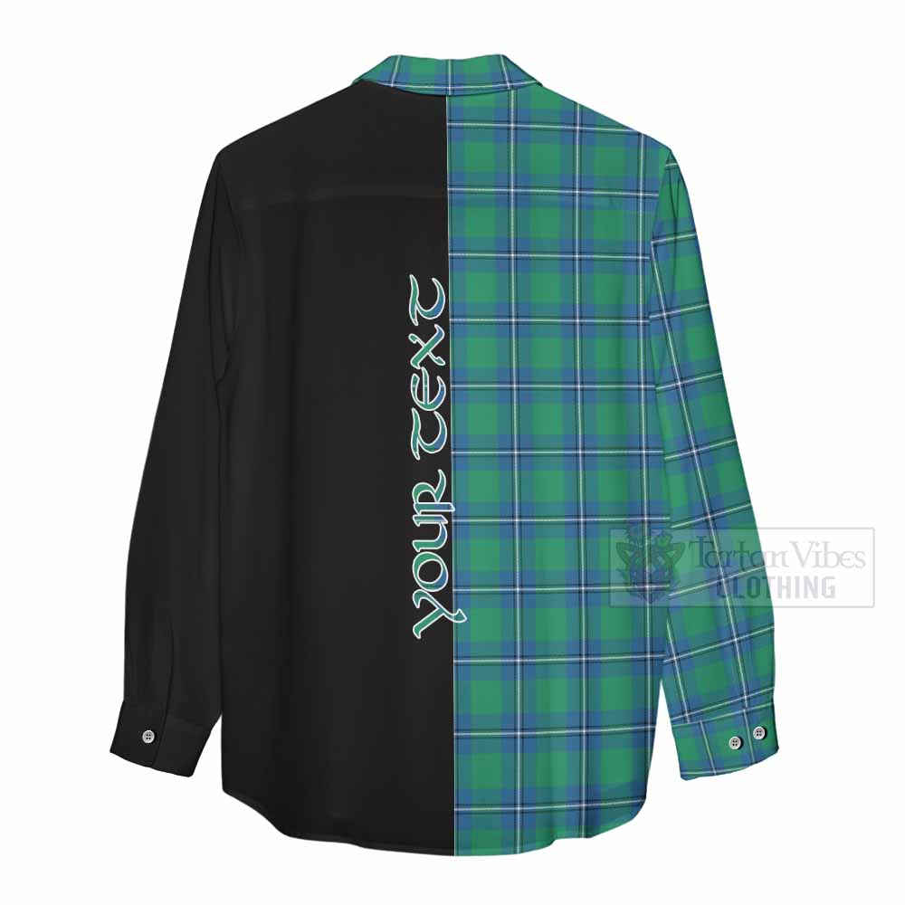 Tartan Vibes Clothing Irvine Tartan Women's Casual Shirt with Family Crest and Half Of Me Style