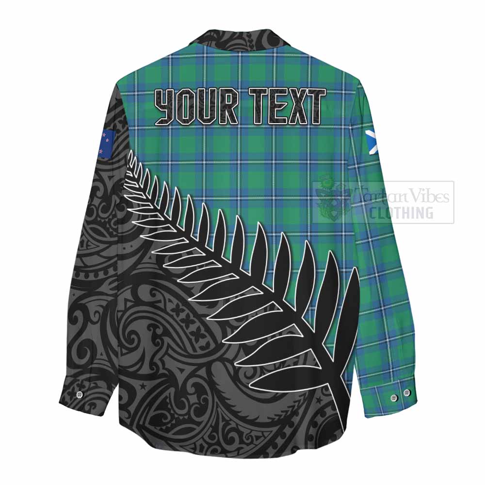 Tartan Vibes Clothing Irvine Crest Tartan Women's Casual Shirt with New Zealand Silver Fern Half Style