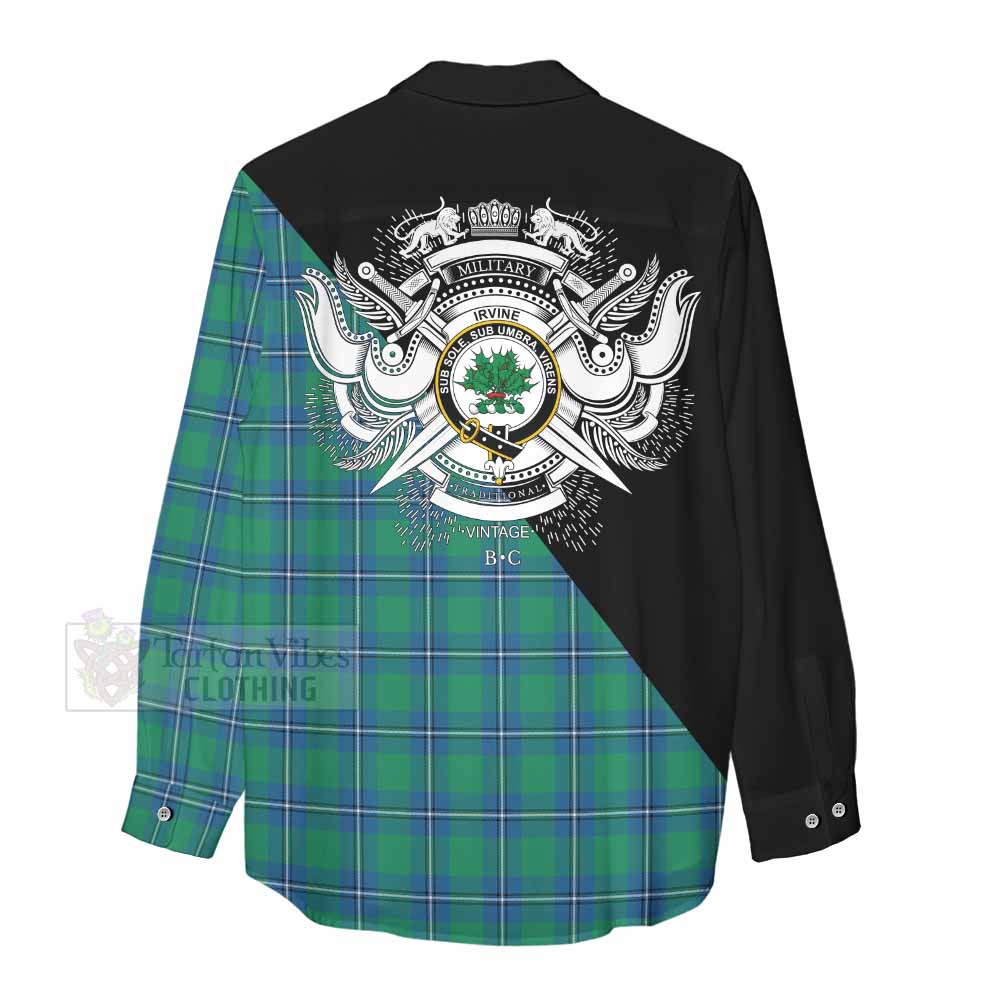 Tartan Vibes Clothing Irvine Tartan Women's Casual Shirt with Family Crest and Military Logo Style