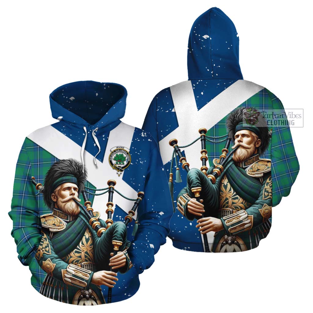 Tartan Vibes Clothing Irvine Tartan Cotton Hoodie with Family Crest Scottish Bagpiper Vibes