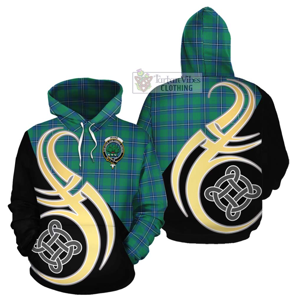 Tartan Vibes Clothing Irvine Tartan Cotton Hoodie with Family Crest and Celtic Symbol Style