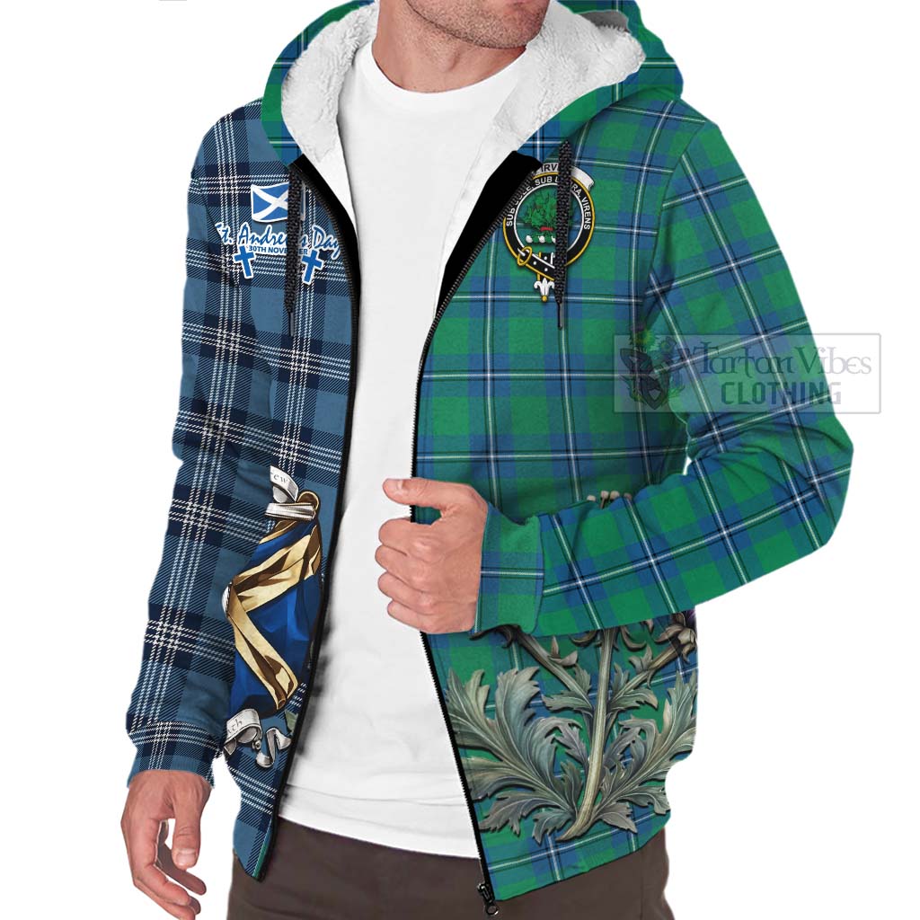 Tartan Vibes Clothing Irvine Tartan Sherpa Hoodie Happy St. Andrew's Day Half Tartan Style