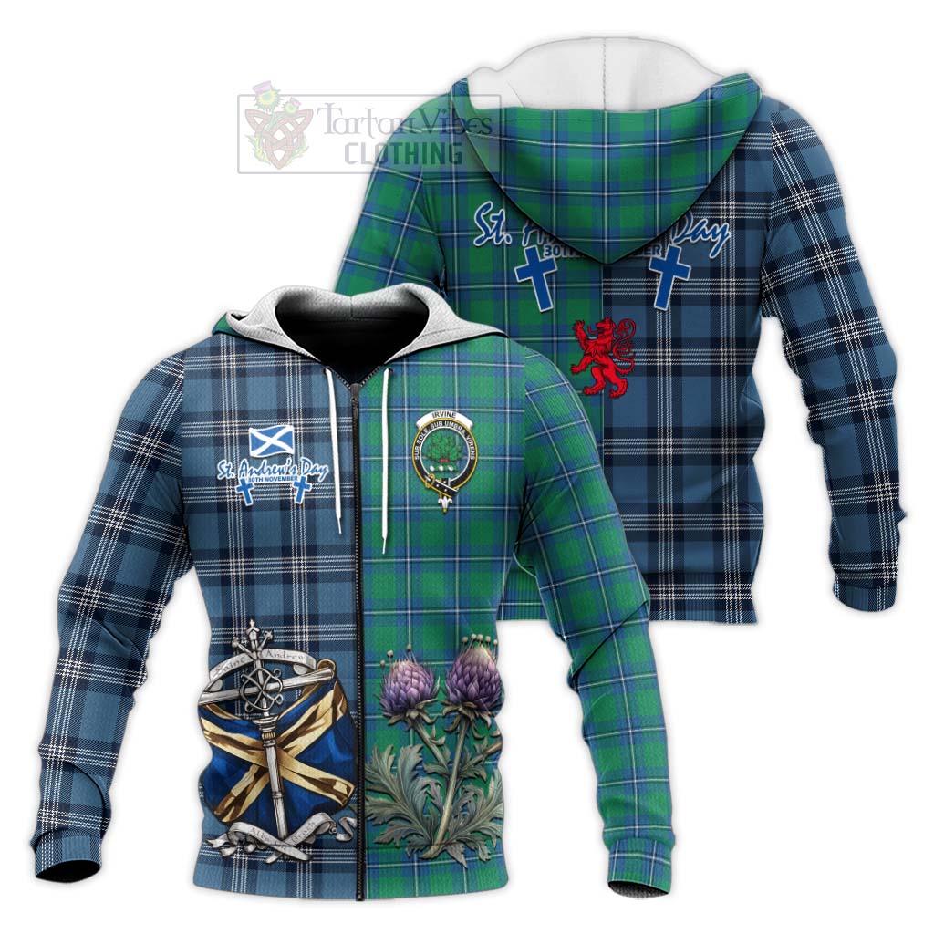 Tartan Vibes Clothing Irvine Tartan Knitted Hoodie Happy St. Andrew's Day Half Tartan Style