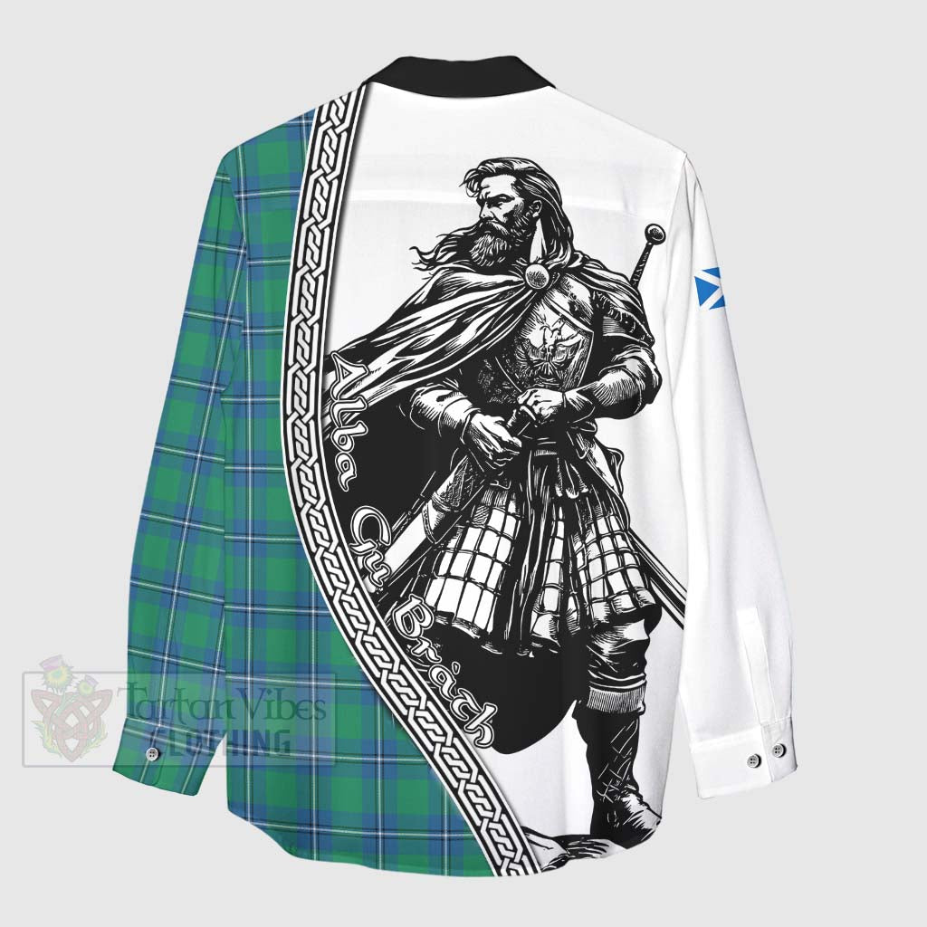 Tartan Vibes Clothing Irvine Tartan Clan Crest Women's Casual Shirt with Highlander Warrior Celtic Style