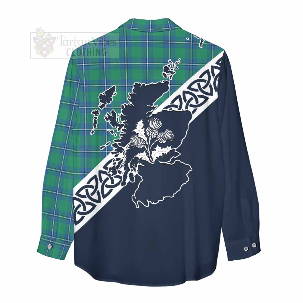 Tartan Vibes Clothing Irvine Tartan Women's Casual Shirt Featuring Thistle and Scotland Map