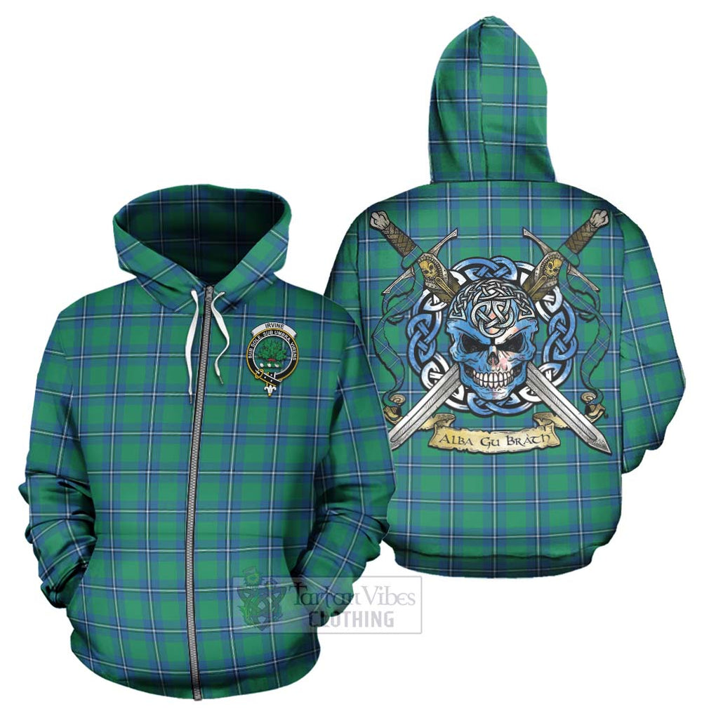 Tartan Vibes Clothing Irvine Tartan Hoodie with Family Crest Celtic Skull Style