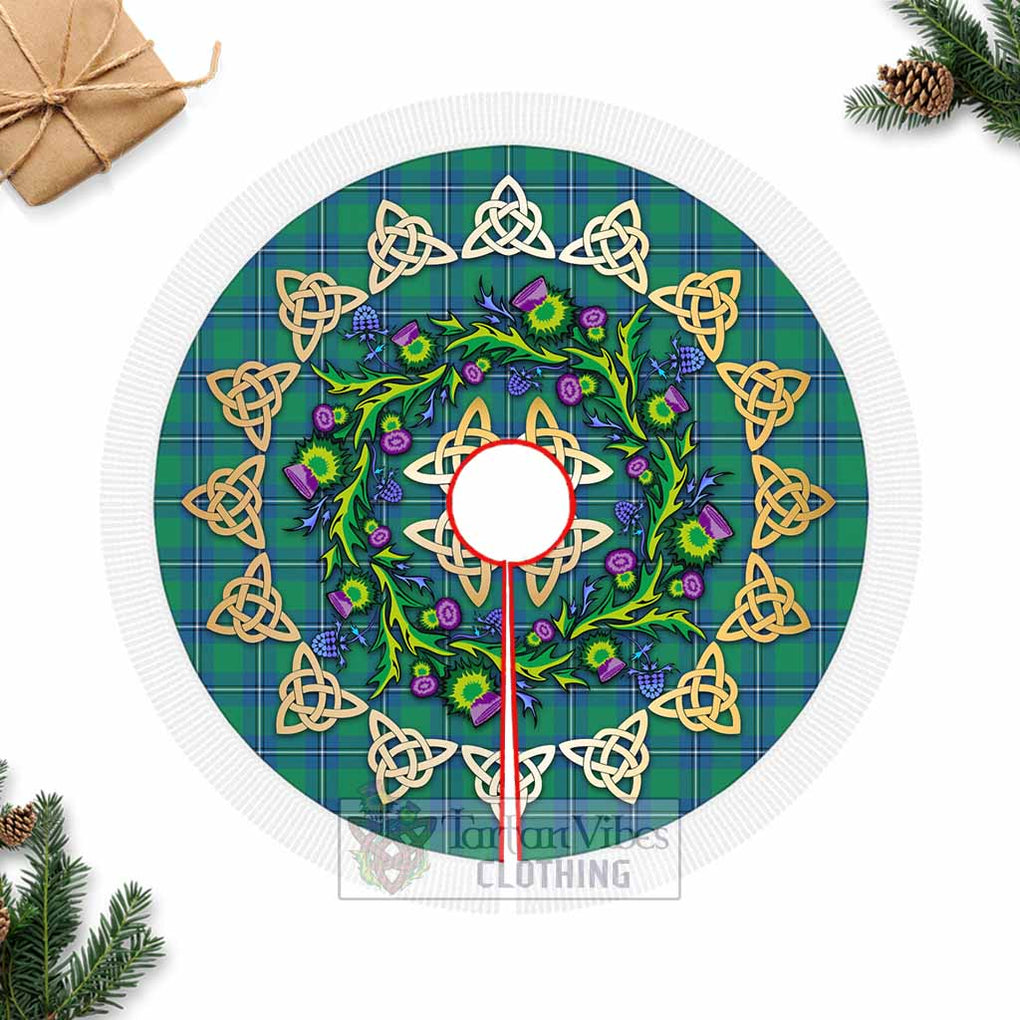 Tartan Vibes Clothing Irvine Tartan Christmas Tree Skirt with Thistle Celtic Knot Style