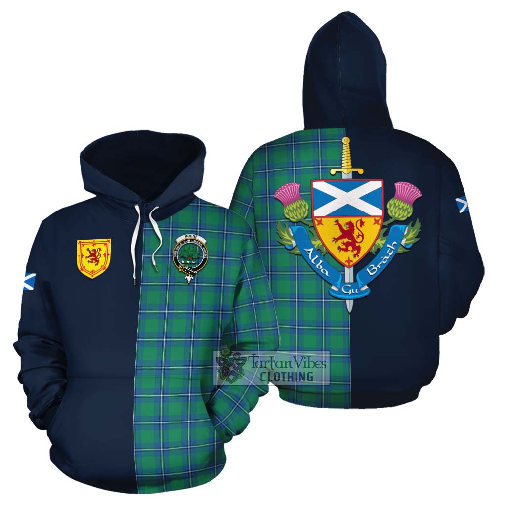 Tartan Vibes Clothing Irvine Tartan Cotton Hoodie Alba with Scottish Lion Royal Arm Half Style