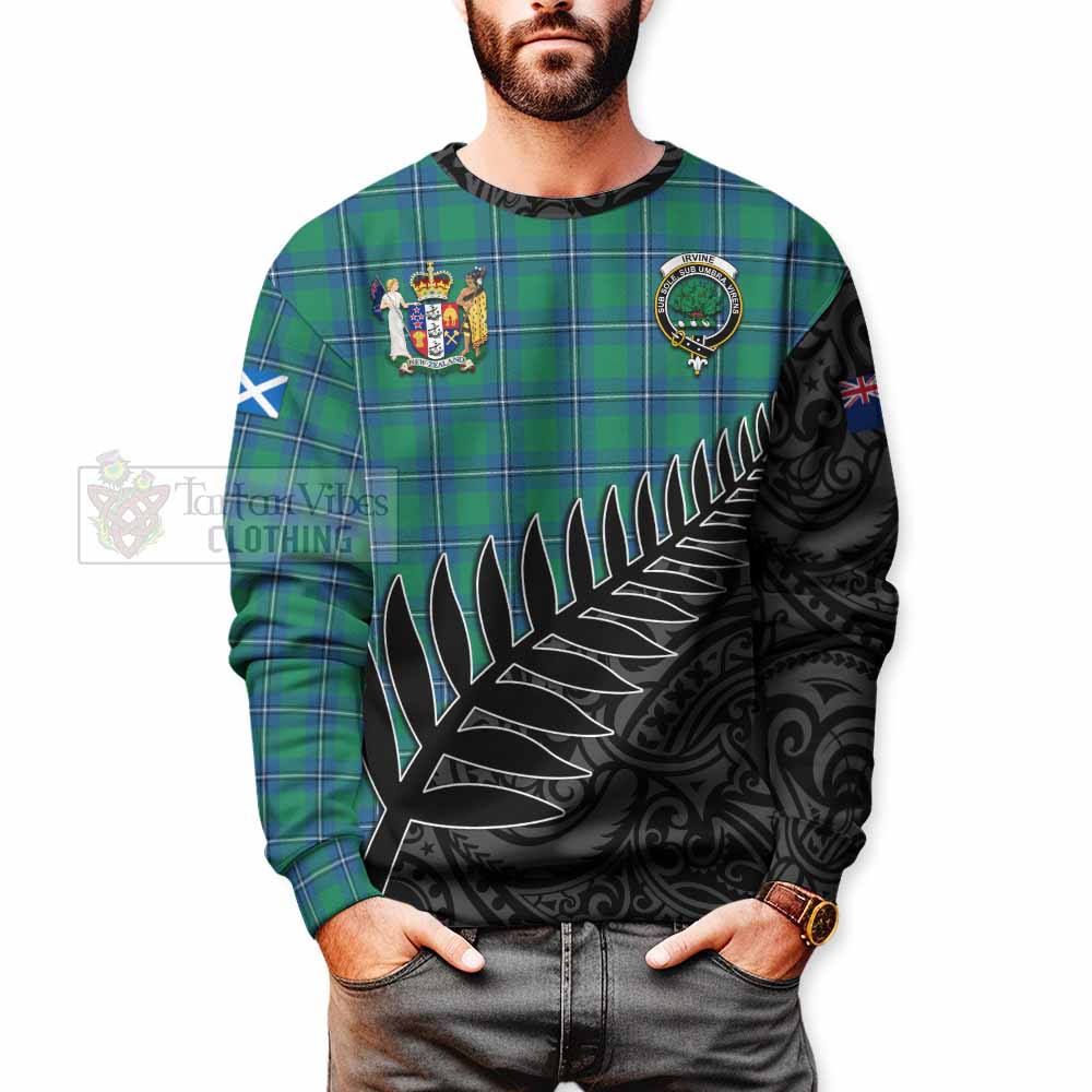 Tartan Vibes Clothing Irvine Crest Tartan Sweatshirt with New Zealand Silver Fern Half Style