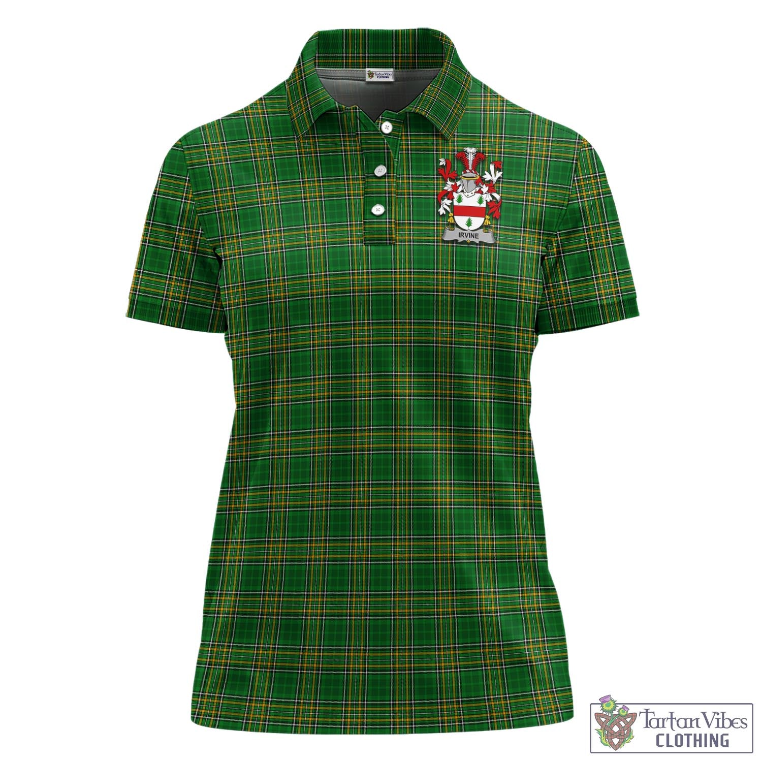 Irvine Irish Clan Tartan Women's Polo Shirt with Coat of Arms - Tartan Vibes Clothing