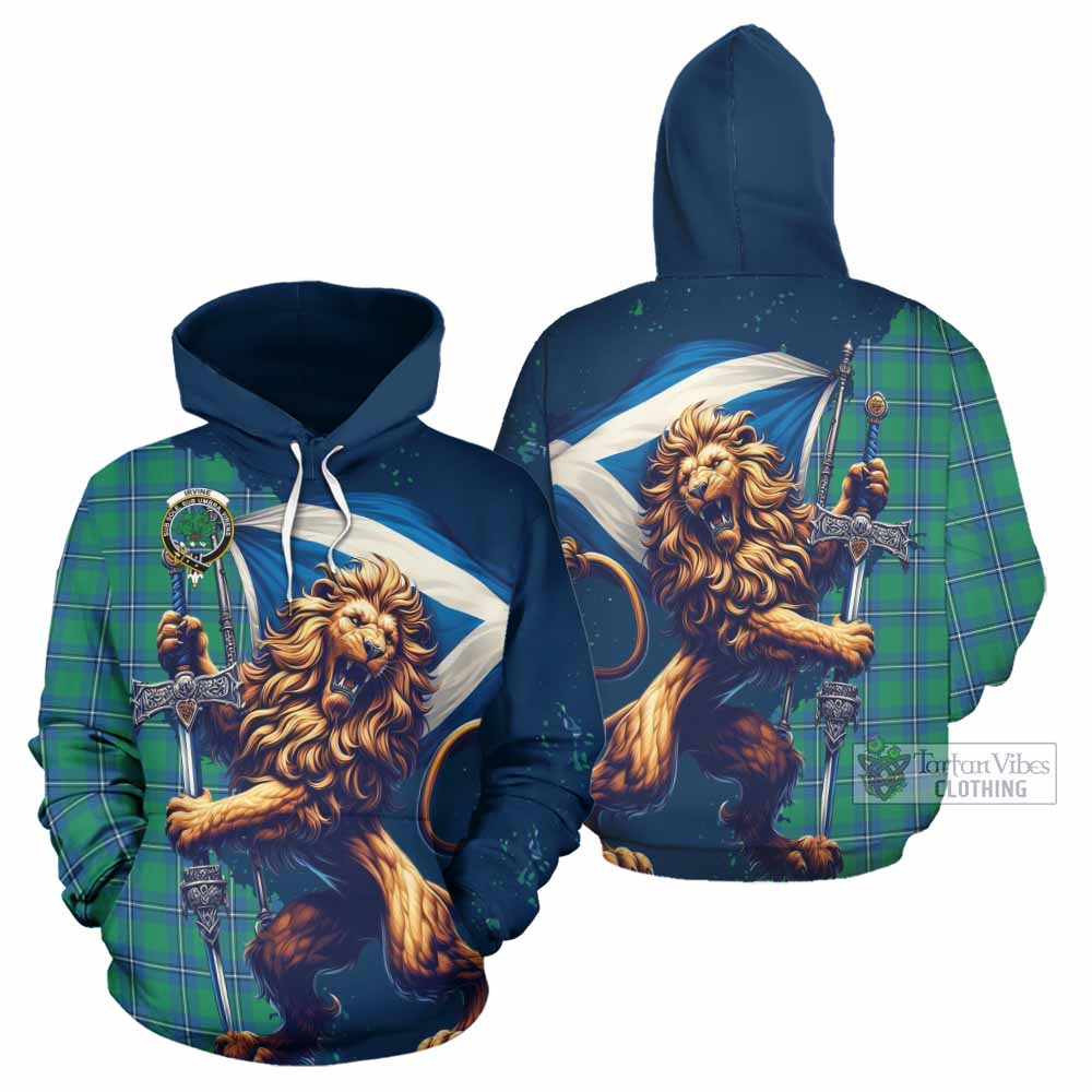 Irvine Tartan Family Crest Hoodie with Scottish Majestic Lion