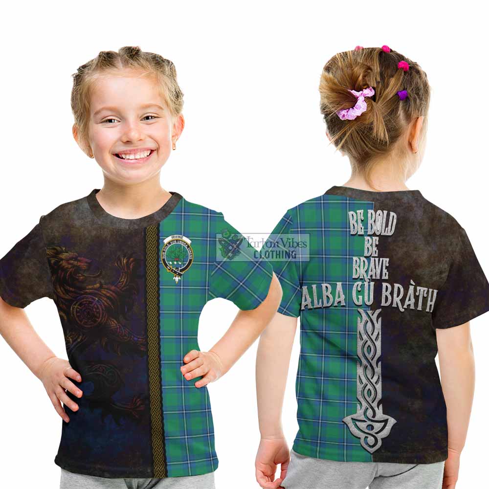 Irvine Tartan Family Crest Kid T-Shirt Alba Gu Brath Be Brave Lion Ancient Style - Tartan Vibes Clothing
