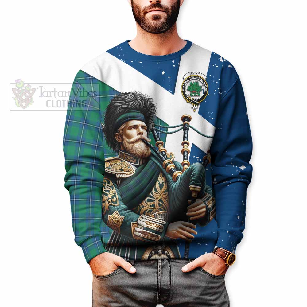 Tartan Vibes Clothing Irvine Tartan Sweatshirt with Family Crest Scottish Bagpiper Vibes