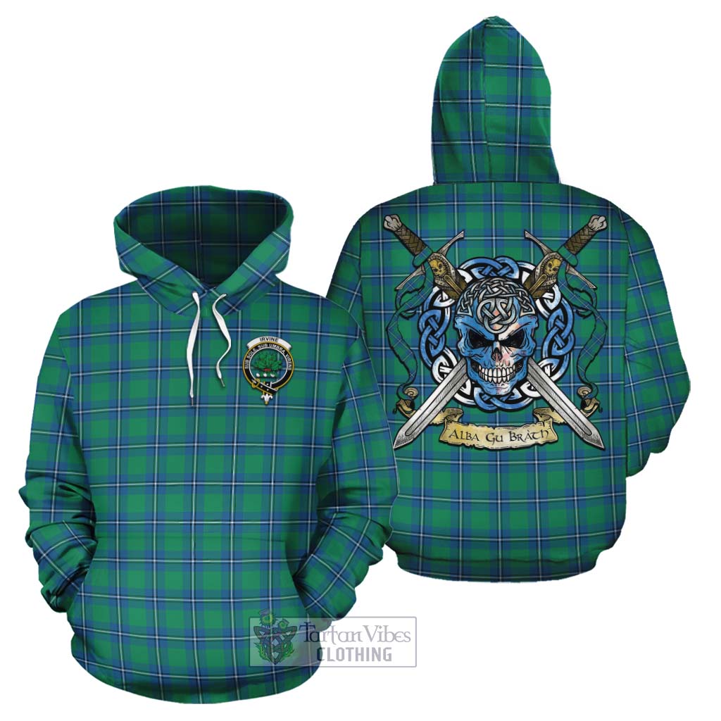 Tartan Vibes Clothing Irvine Tartan Cotton Hoodie with Family Crest Celtic Skull Style