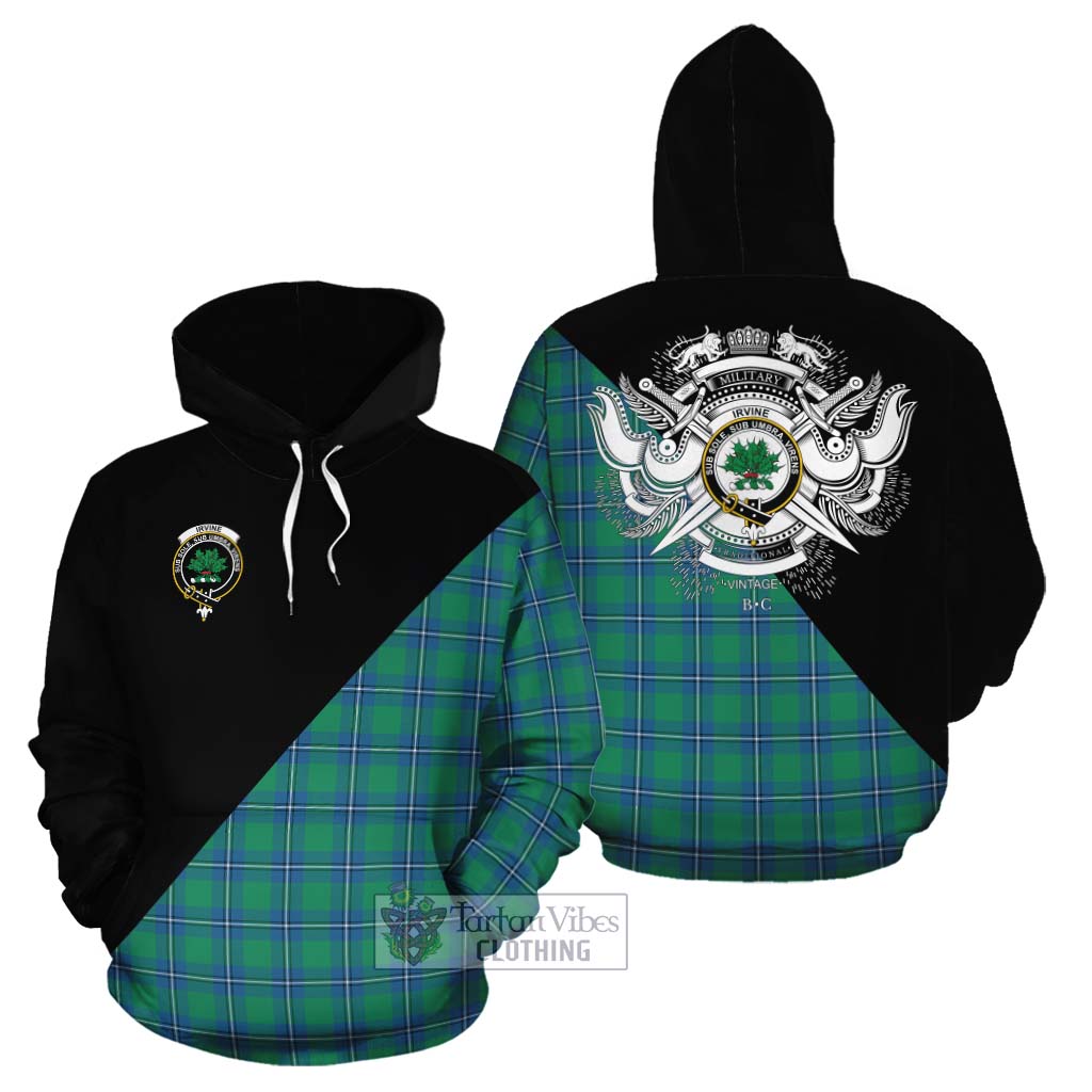 Tartan Vibes Clothing Irvine Tartan Cotton Hoodie with Family Crest and Military Logo Style