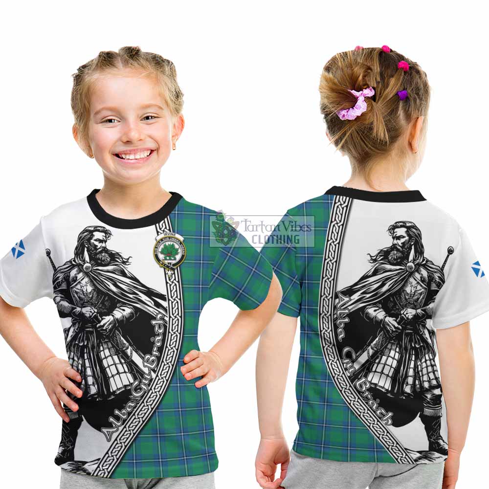 Irvine Tartan Clan Crest Kid T-Shirt with Highlander Warrior Celtic Style