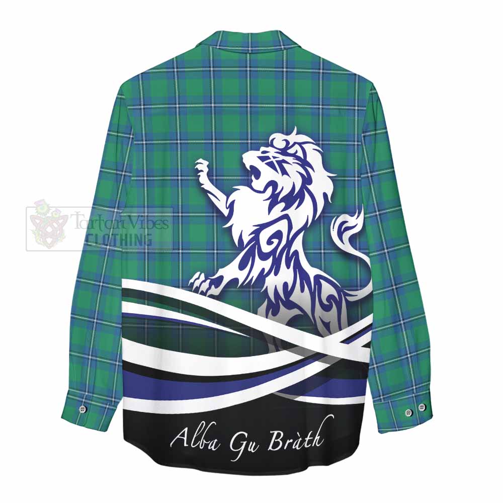 Tartan Vibes Clothing Irvine Tartan Women's Casual Shirt with Alba Gu Brath Regal Lion Emblem