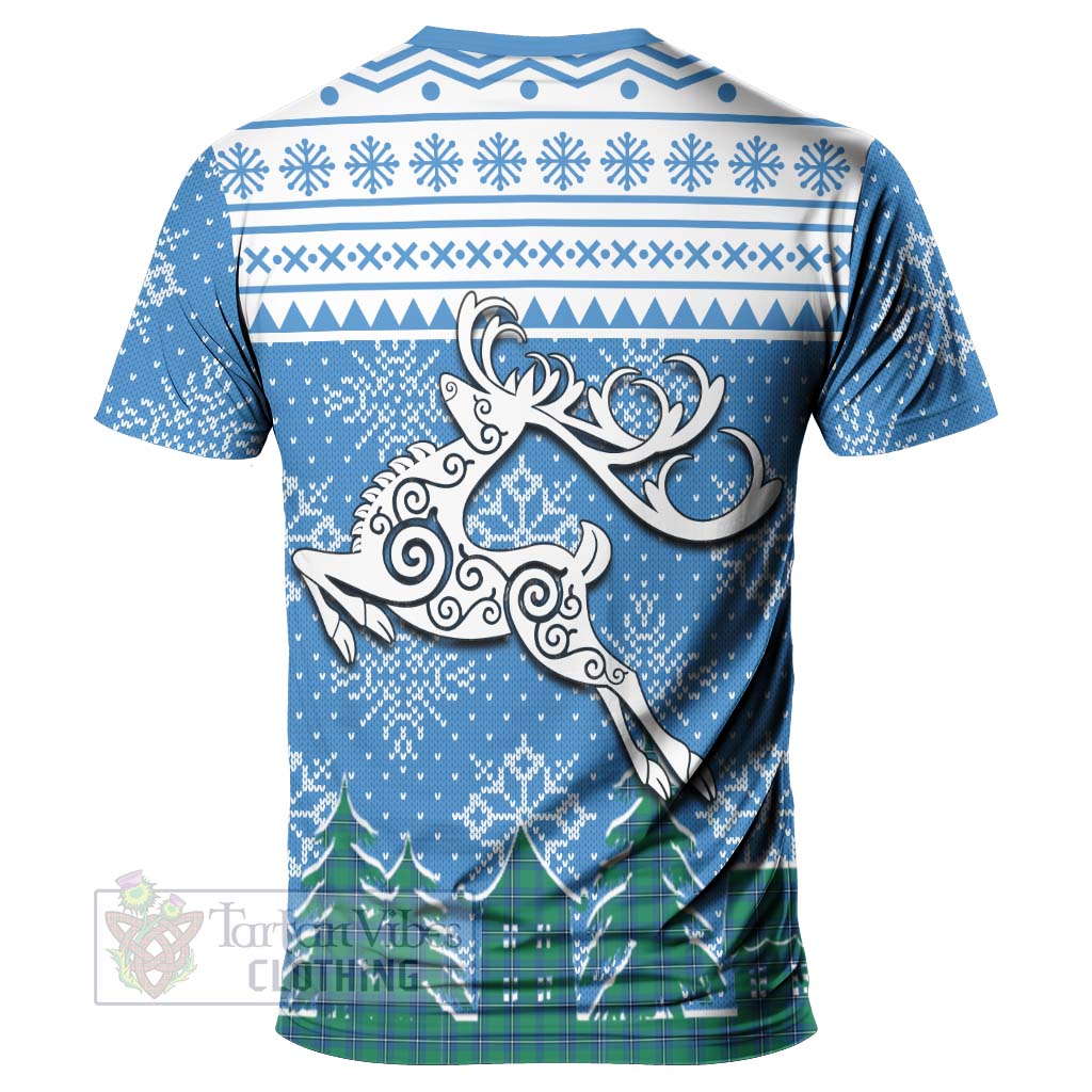 Tartan Vibes Clothing Irvine Clan Christmas T-Shirt Celtic Reindeer Style