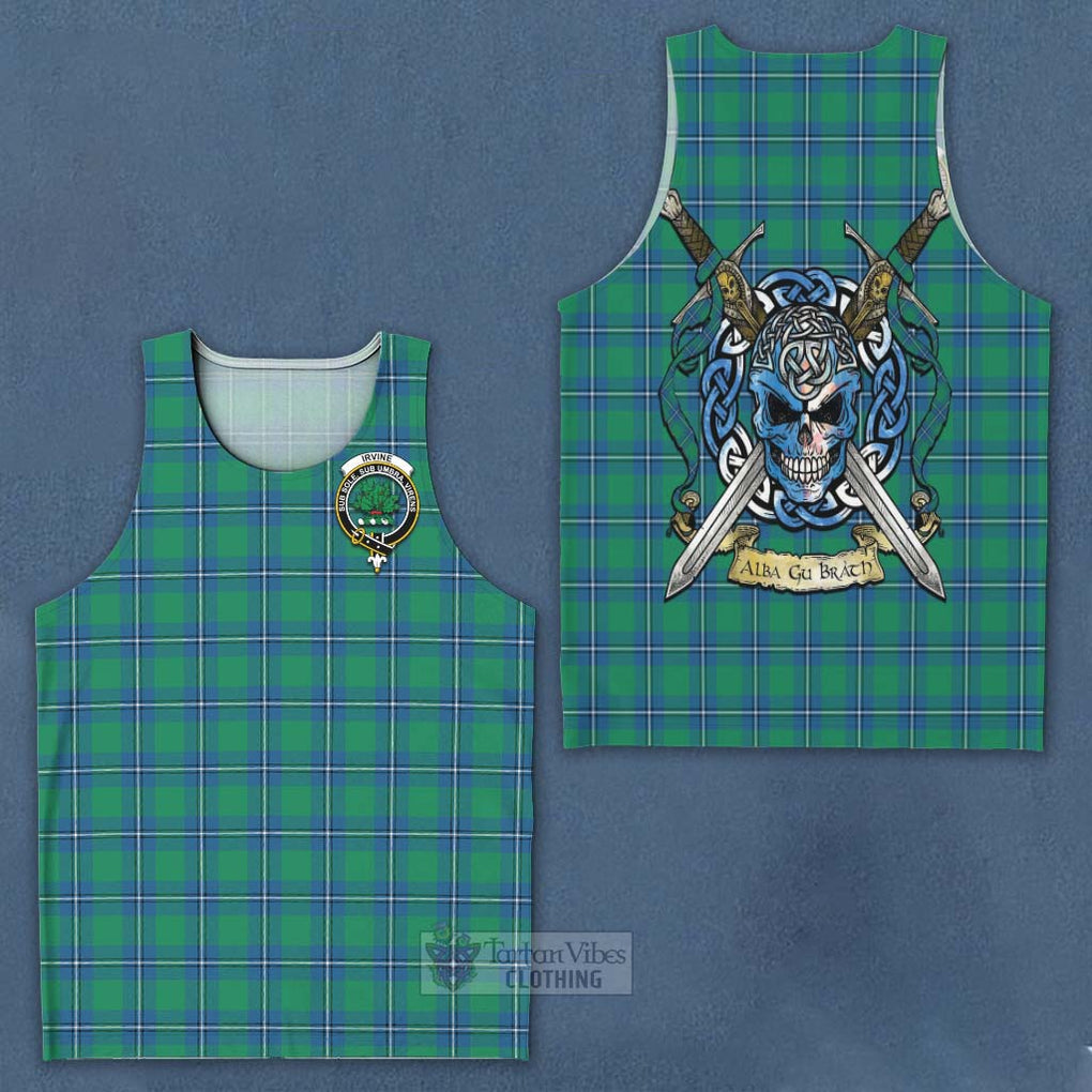 Tartan Vibes Clothing Irvine Tartan Men's Tank Top with Family Crest Celtic Skull Style