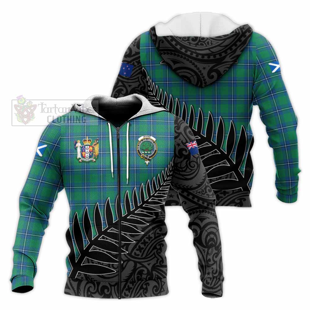 Tartan Vibes Clothing Irvine Crest Tartan Knitted Hoodie with New Zealand Silver Fern Half Style