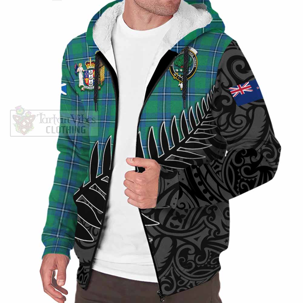 Tartan Vibes Clothing Irvine Crest Tartan Sherpa Hoodie with New Zealand Silver Fern Half Style