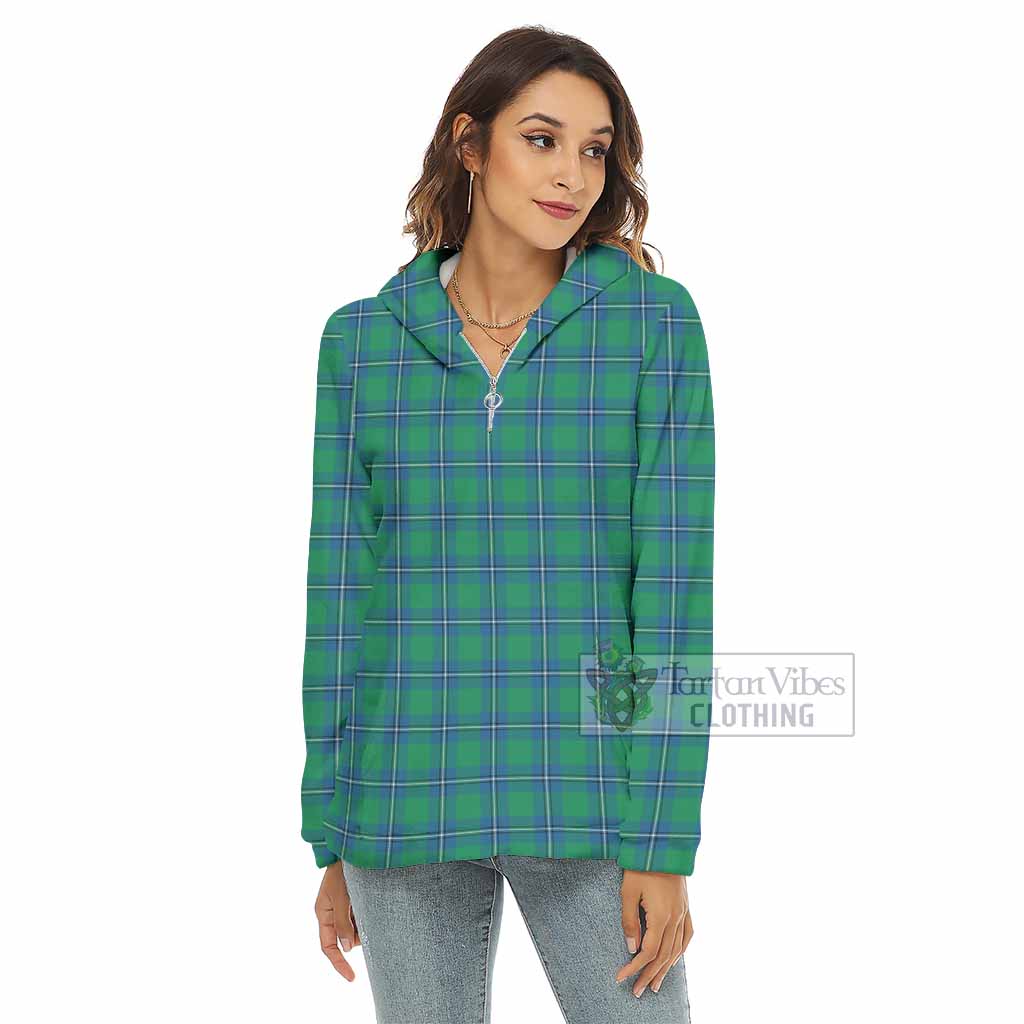 Tartan Vibes Clothing Irvine Tartan Women's Borg  Half Zip Fleece Hoodie