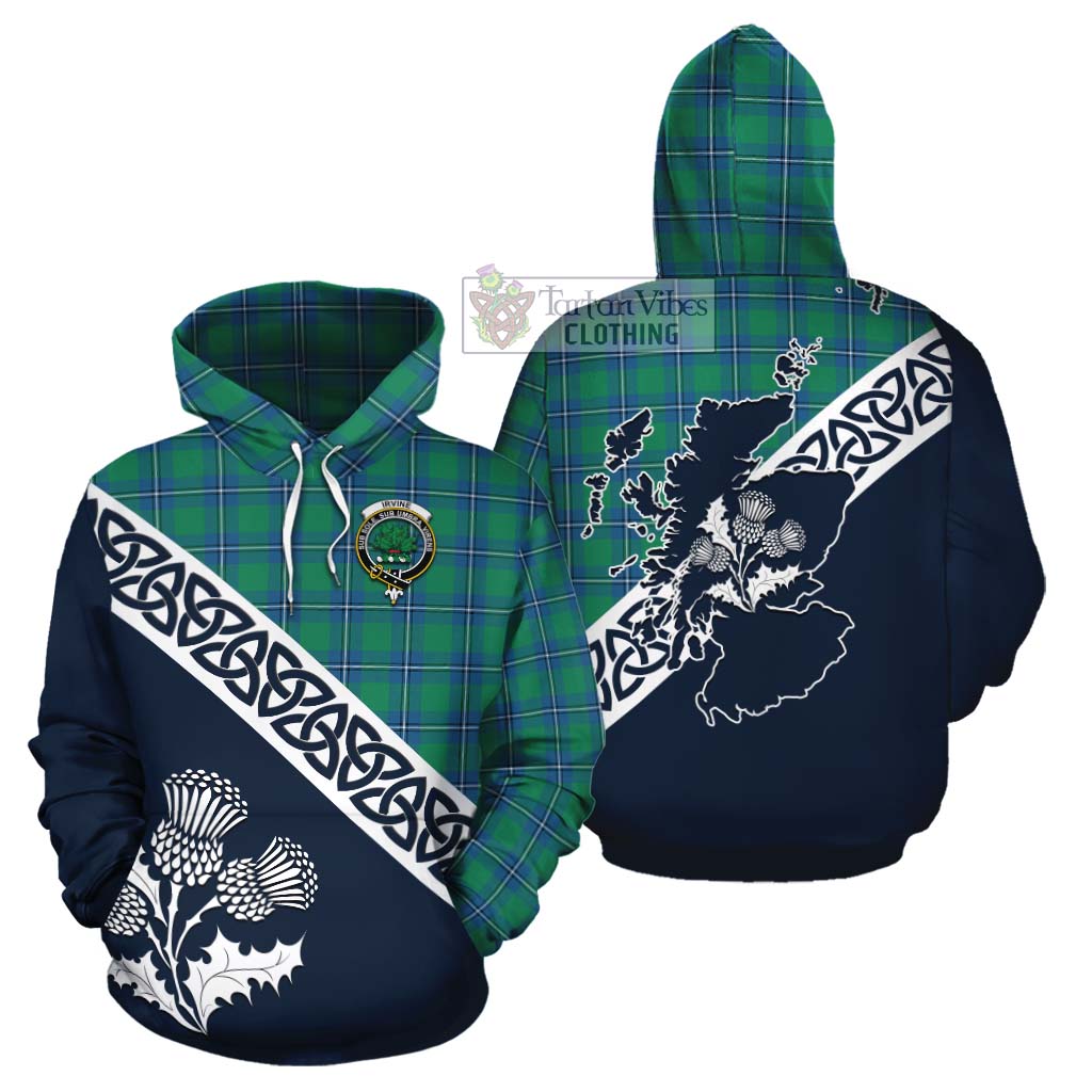 Tartan Vibes Clothing Irvine Tartan Cotton Hoodie Featuring Thistle and Scotland Map