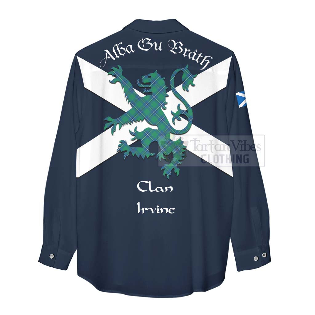 Tartan Vibes Clothing Irvine Tartan Lion Rampant Women's Casual Shirt Proudly Display Your Heritage with Alba Gu Brath and Clan Name