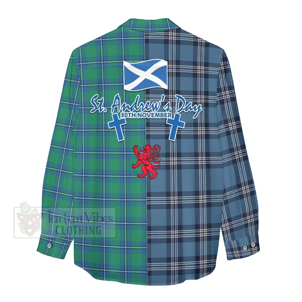 Tartan Vibes Clothing Irvine Tartan Women's Casual Shirt Happy St. Andrew's Day Half Tartan Style