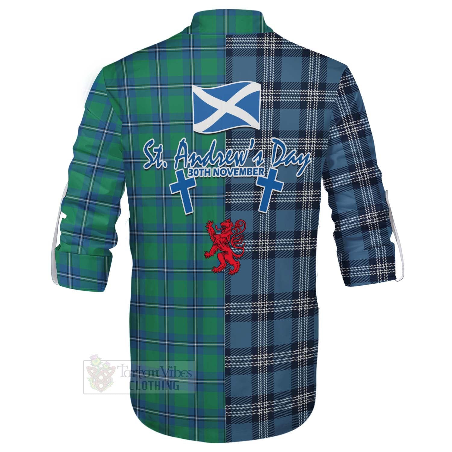 Tartan Vibes Clothing Irvine Tartan Ghillie Kilt Shirt Happy St. Andrew's Day Half Tartan Style