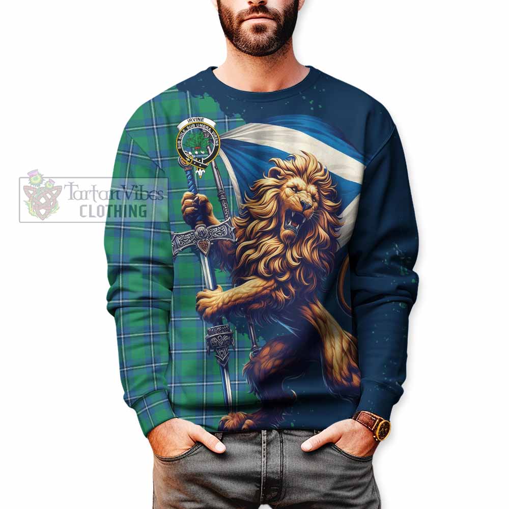 Tartan Vibes Clothing Irvine Tartan Family Crest Sweatshirt with Scottish Majestic Lion