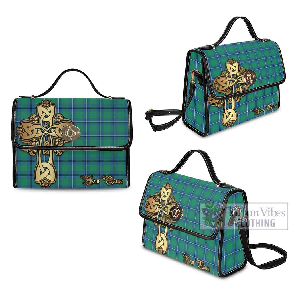 Tartan Vibes Clothing Irvine Tartan Waterproof Canvas Bag Golden Thistle Celtic Cross Style