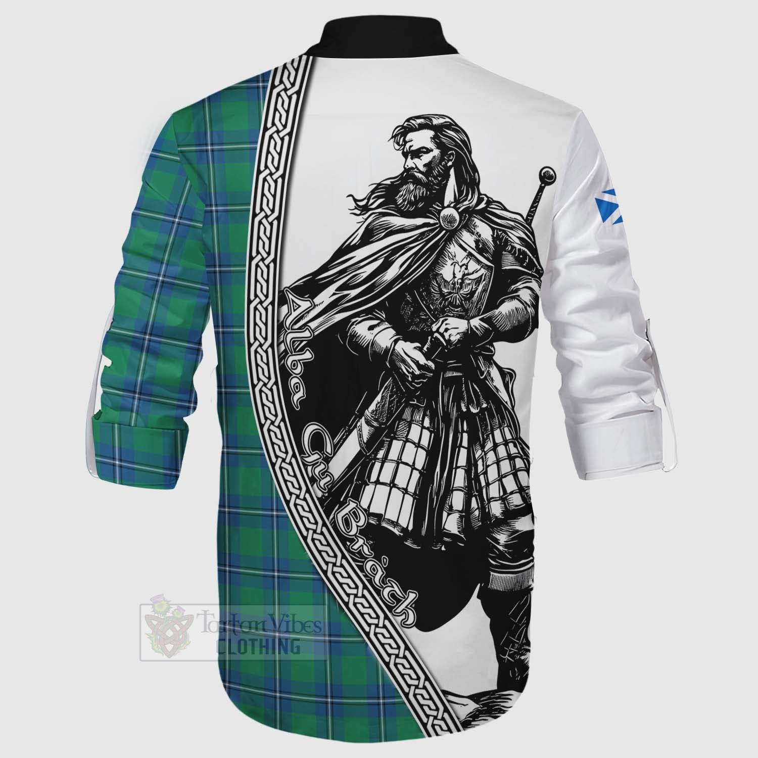 Tartan Vibes Clothing Irvine Tartan Clan Crest Ghillie Kilt Shirt with Highlander Warrior Celtic Style