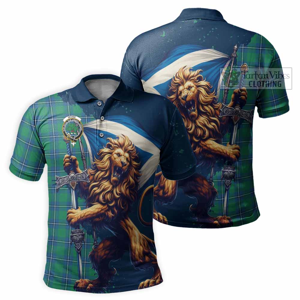 Tartan Vibes Clothing Irvine Tartan Family Crest Men's Polo Shirt with Scottish Majestic Lion