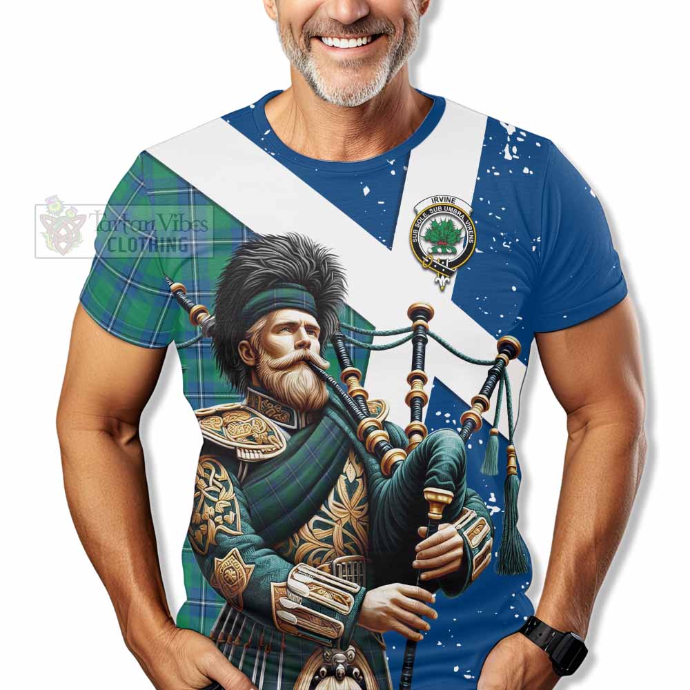 Tartan Vibes Clothing Irvine Tartan T-Shirt with Family Crest Scottish Bagpiper Vibes