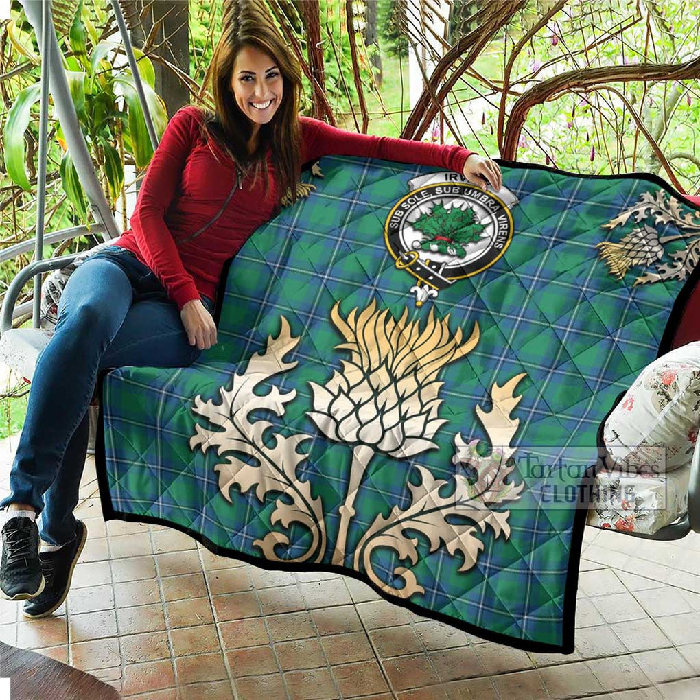 Tartan Vibes Clothing Irvine Tartan Quilt with Family Crest and Golden Thistle Style