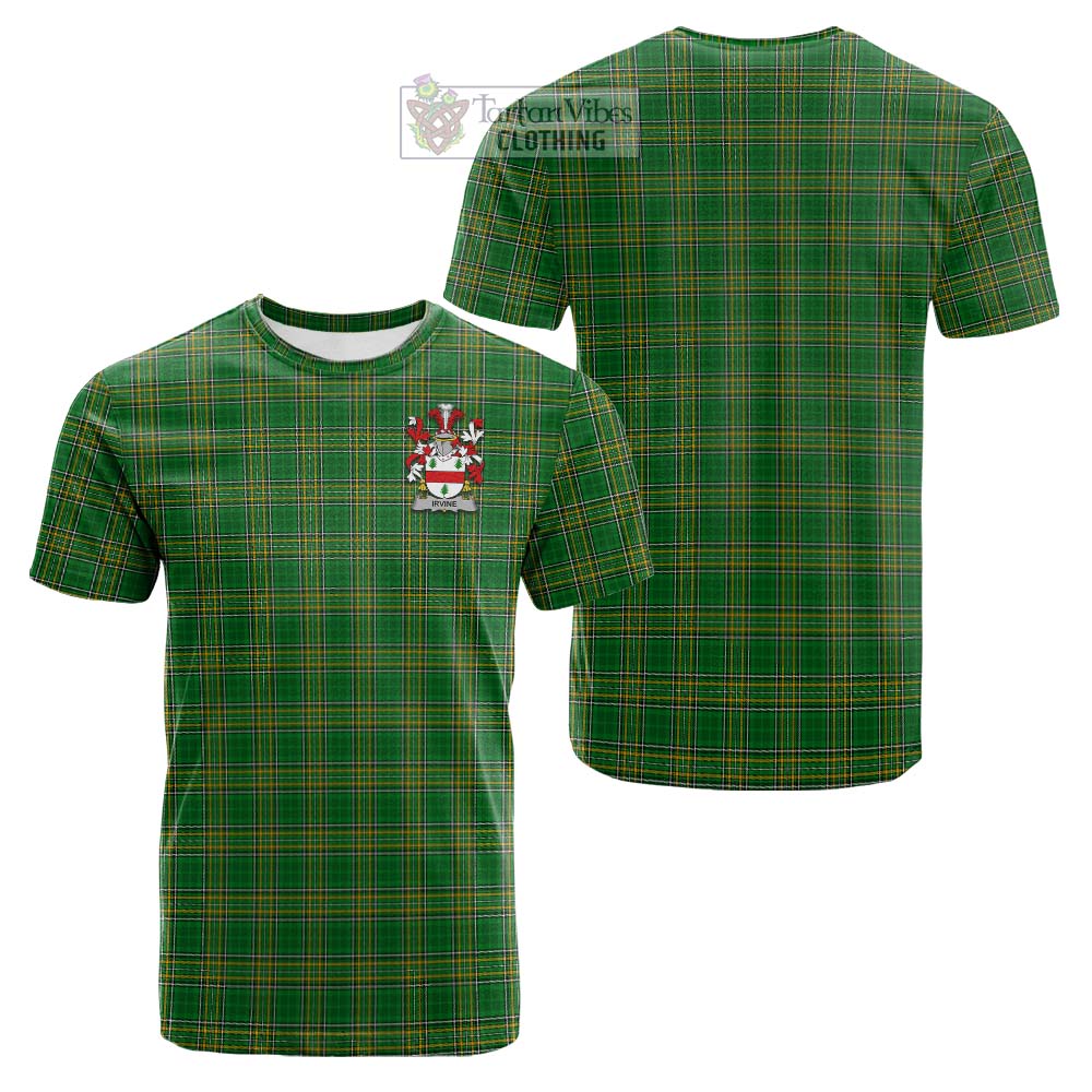 Tartan Vibes Clothing Irvine Irish Clan Tartan Cotton T-shirt with Coat of Arms