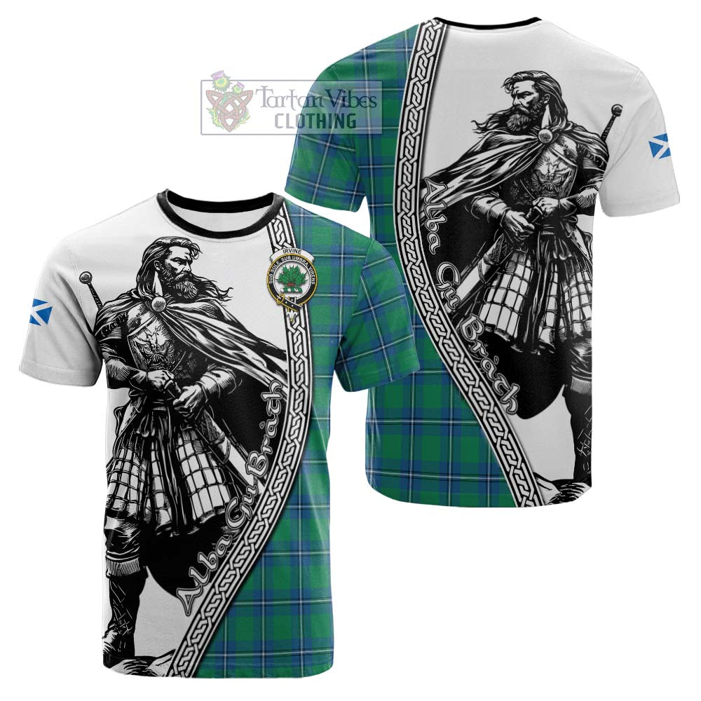 Irvine Tartan Clan Crest Cotton T-shirt with Highlander Warrior Celtic Style