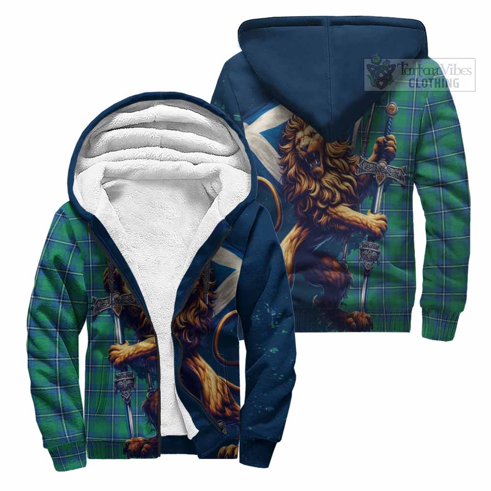 Tartan Vibes Clothing Irvine Tartan Family Crest Sherpa Hoodie with Scottish Majestic Lion