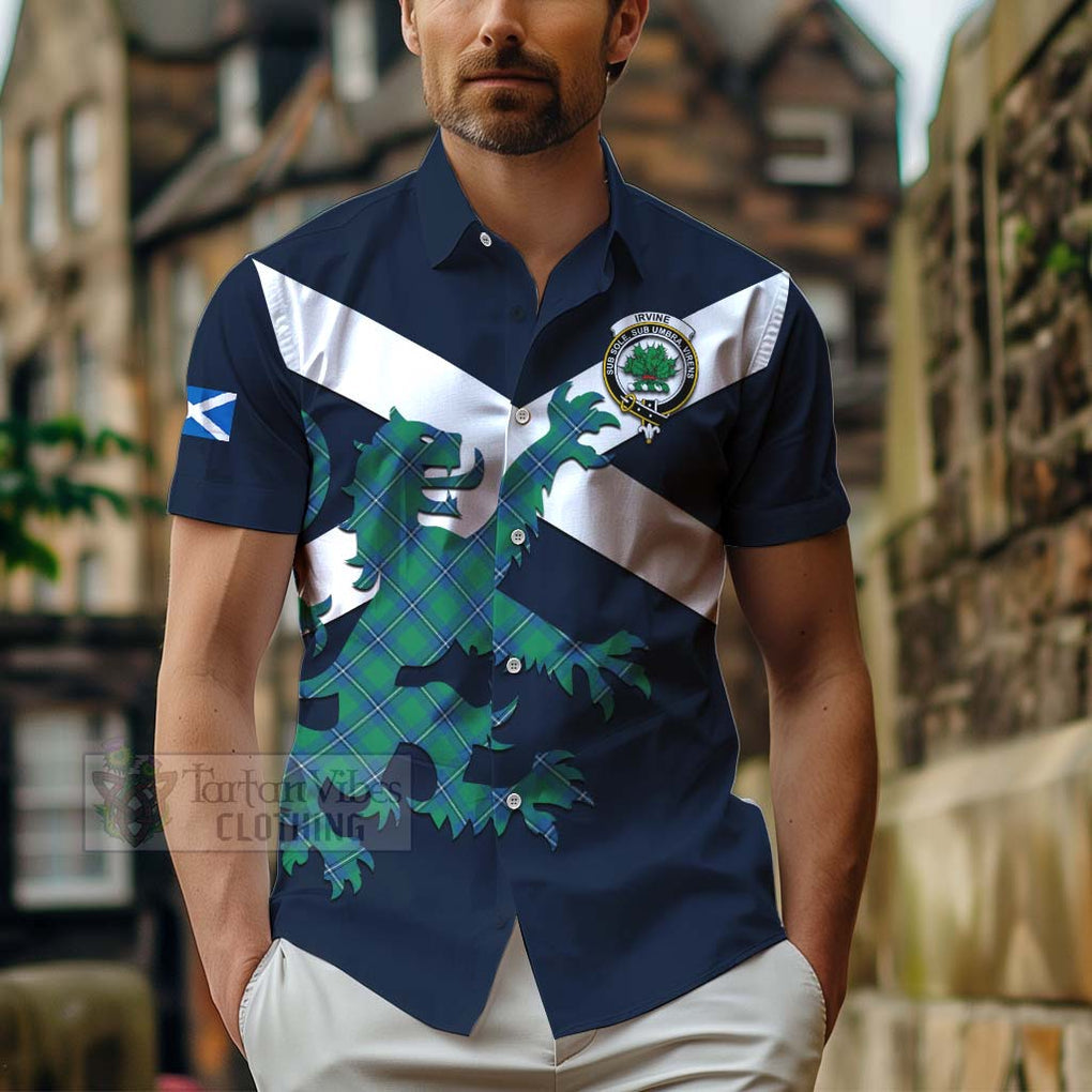 Tartan Vibes Clothing Irvine Tartan Lion Rampant Short Sleeve Button Shirt – Proudly Display Your Heritage with Alba Gu Brath and Clan Name