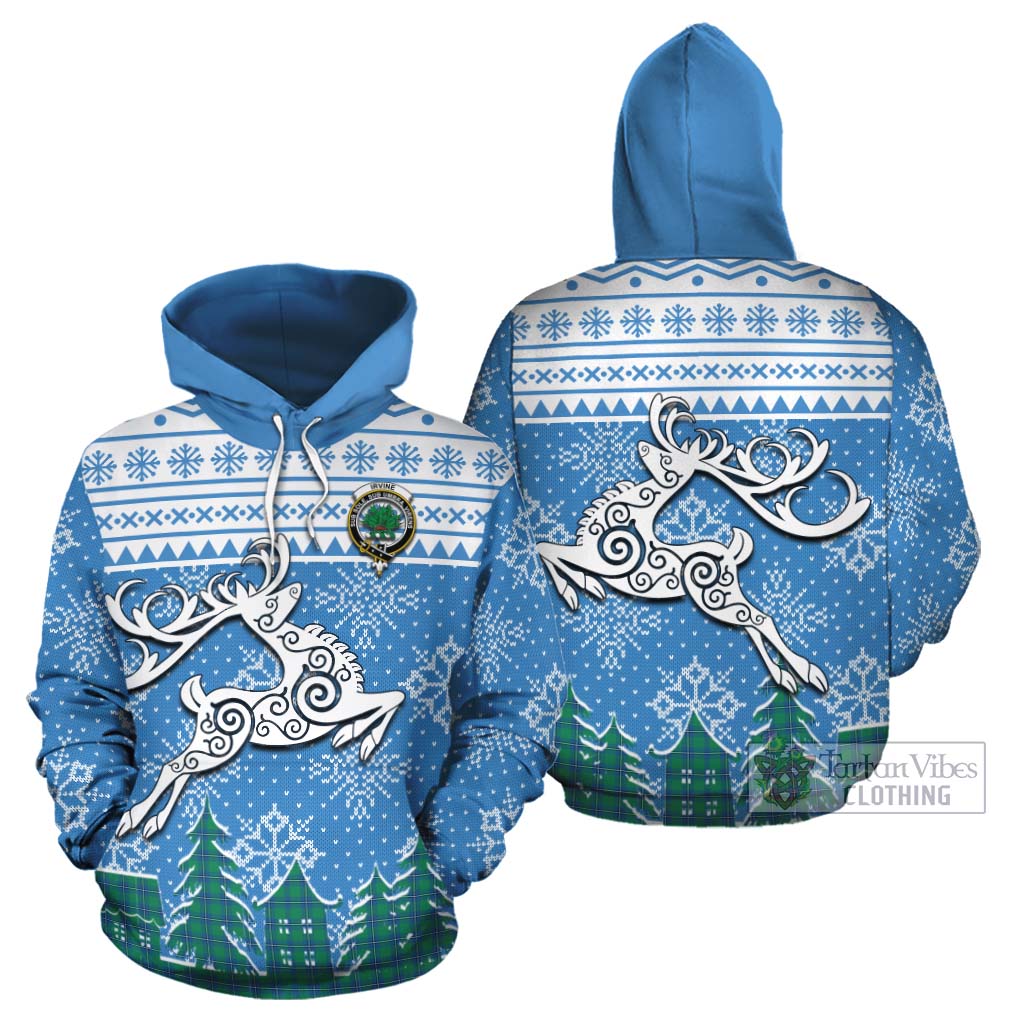 Tartan Vibes Clothing Irvine Clan Christmas Cotton Hoodie Celtic Reindeer Style