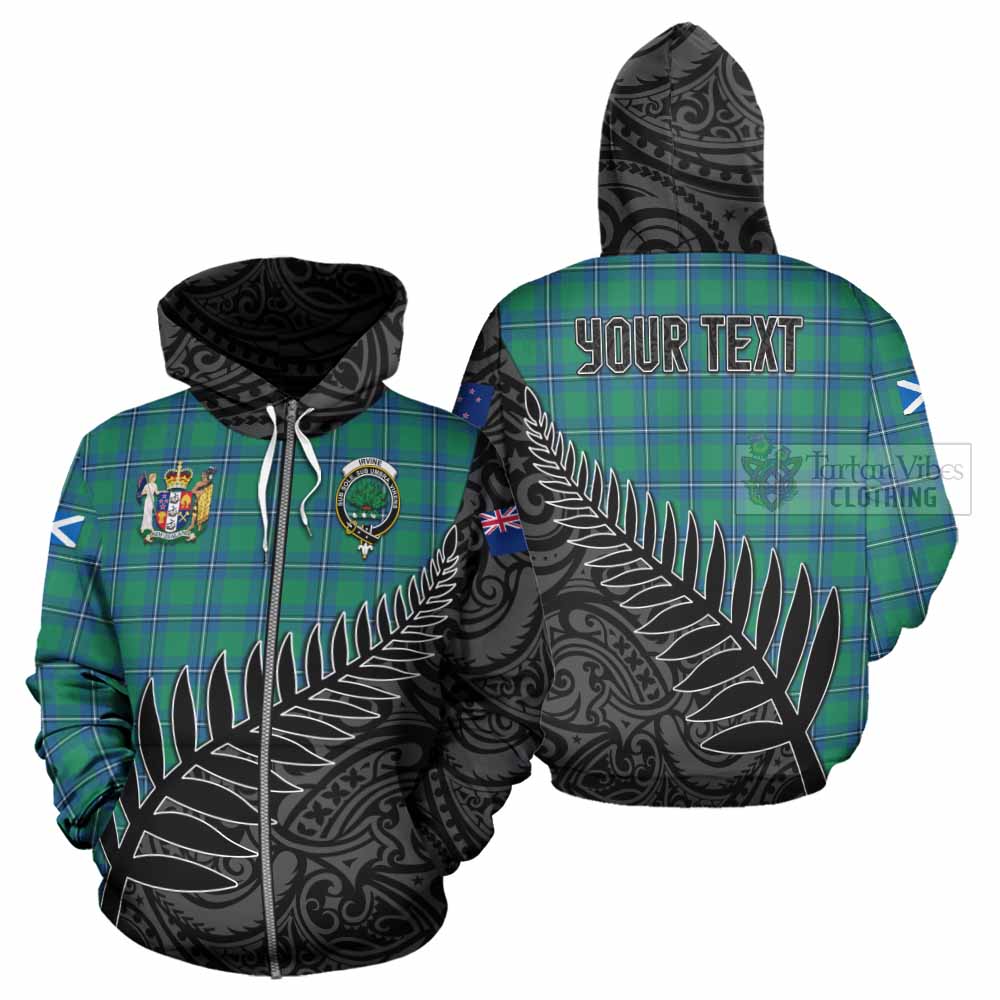 Tartan Vibes Clothing Irvine Crest Tartan Hoodie with New Zealand Silver Fern Half Style